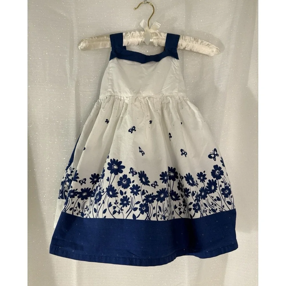 The Children's Place Girls 3T Blue/White Floral Sleeveless A-Line Knee Dress
